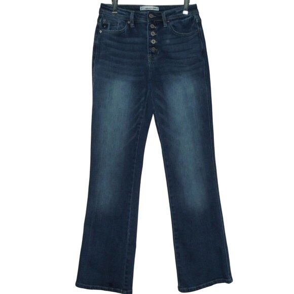 Kancan Jeans Womens 27 x 30"inseam Bootcut High Rise ButtonFly Blue Stretch Dark - Picture 1 of 9